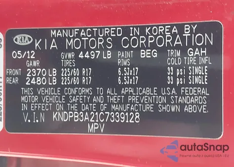 2012 Kia Sportage Lx from USA, damaged, VIN KNDPB3A21C7339128